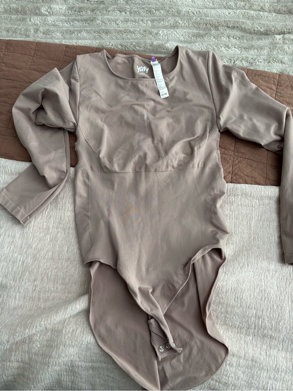 YITTY Long Sleeve One-Piece Bodysuit in Taupe